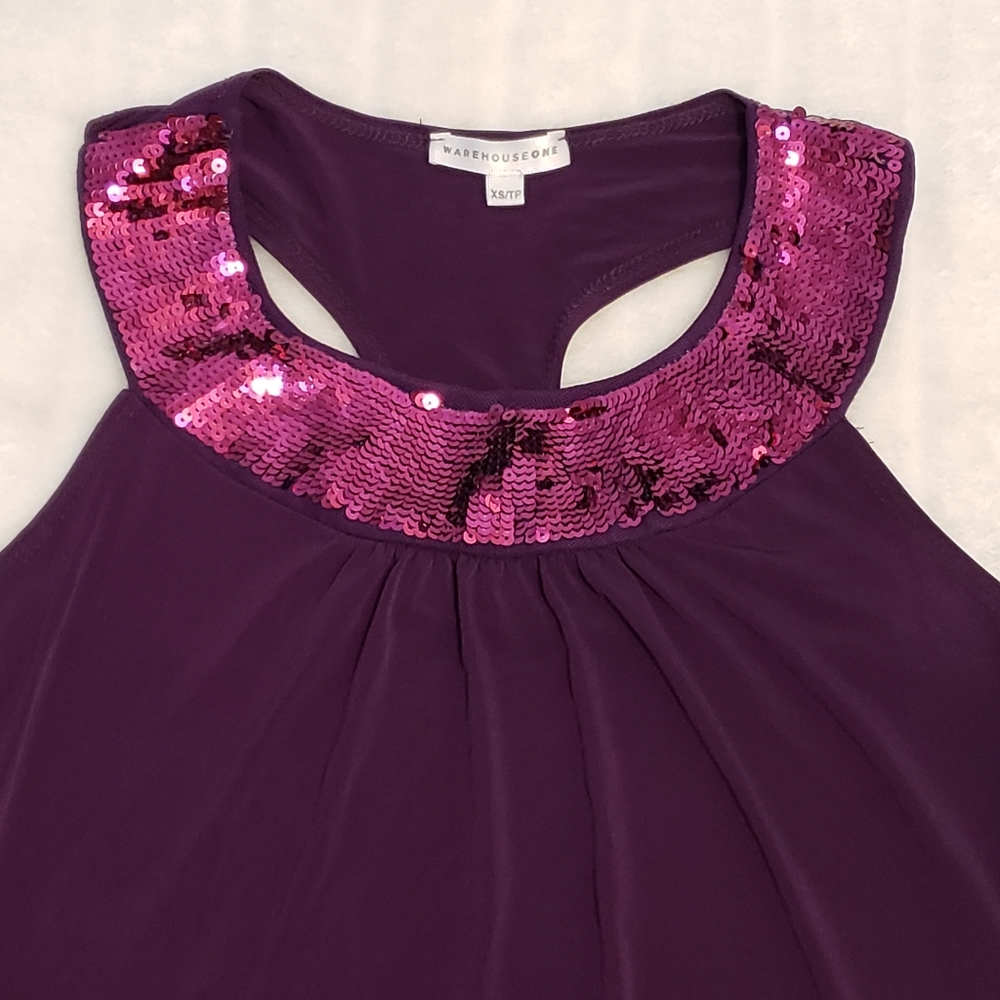 Warehouse One Sequined Halter Style Top with Racerback - Picture 2 of 10